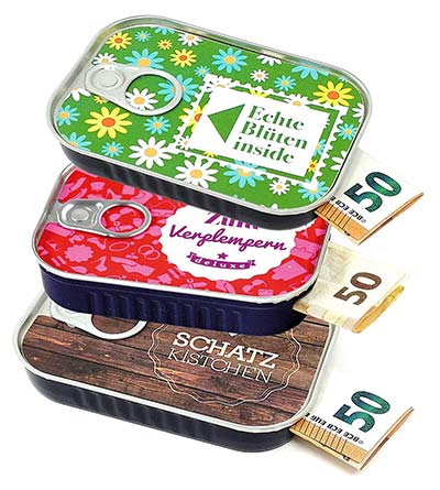 Geldgeschenke Verpackung Sardinendosen